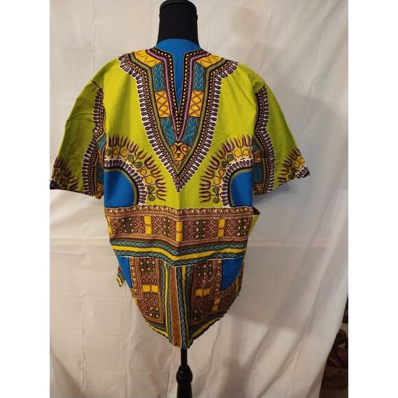 Green & Blue African Dashiki Tunic (Appears Handmade) 29" Long 46" Chest - Picture 5 of 9